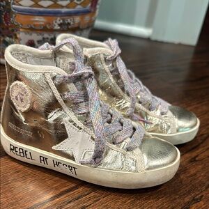 Golden Goose Gold Sneakers High-Top Distressed